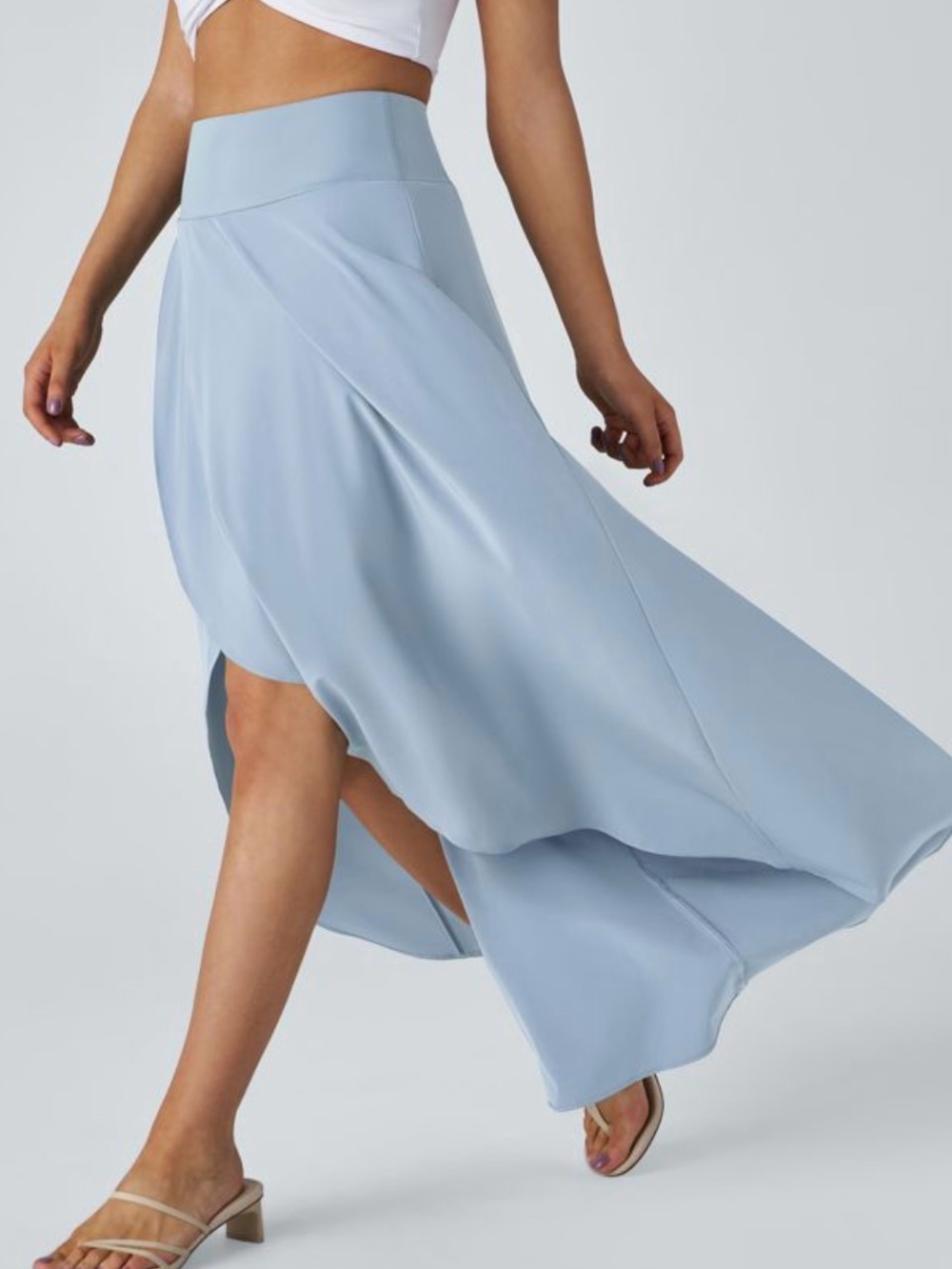 HALARA Breezeful High Waisted High Low Ruffle Small Flowy Quick Dry Blue Casual